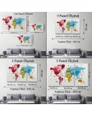 Dünya Haritası Son Derece Ayrıntılı Eğitici ve Sembollü Dekoratif Kanvas Tablo 3223