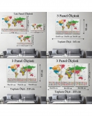 Dünya Haritası Son Derece Ayrıntılı Eğitici ve Bayraklı Dekoratif Kanvas Tablo 3244
