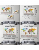 Dünya Haritası Son Derece Ayrıntılı Eğitici-Öğretici ve Bayraklı Dekoratif Tablo-3250