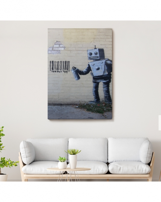 Banksy Graffiti Yapan Robot Kanvas Tablo-4966