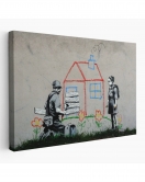 Bansky Çocuğun Çizdiği Evin Kapısını Kapatan Adam Kanvas Tablo-5019