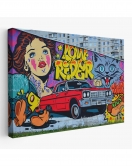 Grafiti İle Yapilmiş Retro Kırmızı Araba Kanvas Tablo-5027