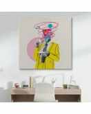 Çizgi Roman Kahramanı Kahvesini Yudumluyor Pop Art Kanvas Tablo-5066