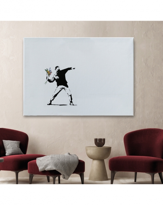 Bansky'nin Çiçek Atan Adam Eseri Kanvas Tablo-5111