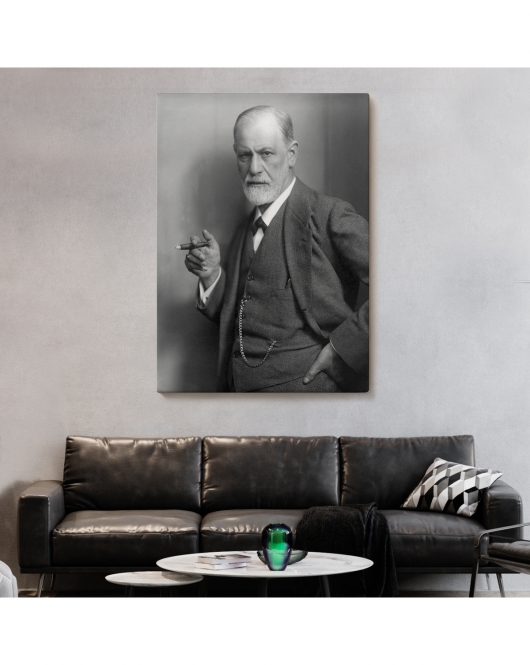 Sigmund Freud Elinde Puro ile Siyah Beyaz Fotoğrafı Kanvas Tablo-5238