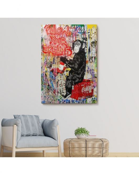 Hayallerinin Peşinden Git,Maymun Graffiti Posteri, Banksy Graffiti Kanvas Tablo-5304