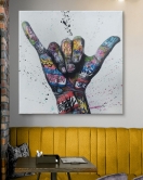 Banksy Tarzı Hands Victory Jest Graffiti Kanvas Tablo-5340