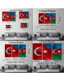 Türkiye Azerbaycan Bayrak Desenli Dekoratif Kanvas Tablo-6516