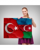 Türkiye Azerbaycan Bayrak Desenli Dekoratif Kanvas Tablo-6516