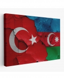 Türkiye Azerbaycan Bayrak Desenli Dekoratif Kanvas Tablo-6516