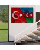 Türkiye Azerbaycan Bayrak Desenli Dekoratif Kanvas Tablo-6516