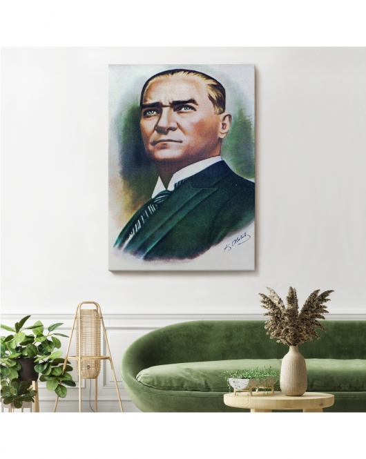 Atatürk Portre Tablosu Mustafa Kemal Atatürk Dikdörtgen Dekoratif Kanvas Tablo-CR-68