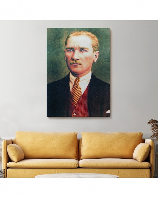 Atatürk Portre Tablosu Mustafa Kemal Atatürk Dikdörtgen Dekoratif Kanvas Tablo-CS-69