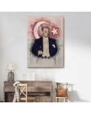 Mustafa Kemal Atatürk ve Türk Bayrağı Suluboya Görünümlü Dekoratif Kanvas Tablo-CY-76