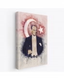 Mustafa Kemal Atatürk ve Türk Bayrağı Suluboya Görünümlü Dekoratif Kanvas Tablo-CY-76