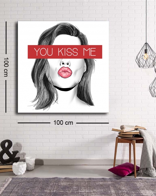 Dekoratif Baskı illüstrasyon Kiss Me Afiş Kanvas Tablo