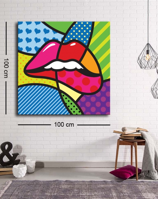 Dekoratif Baskı illüstrasyon Popart Lip Kare Kanvas Tablo