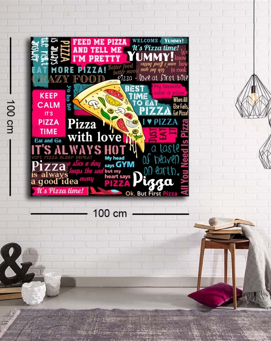 Dekoratif Baskı illüstrasyon Popart Pizza Afiş Kanvas Tablo