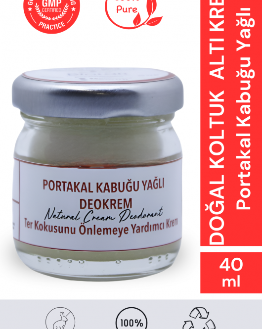 Portakal Kabuğu Yağlı Krem Deodorant 40 ml. %100 Doğal