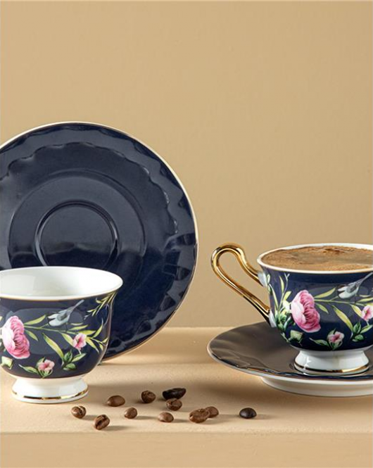 English Home Vanilla New Bone China 4 Parça 2 Kişilik Kahve Fincan Takımı 90 Ml Lacivert