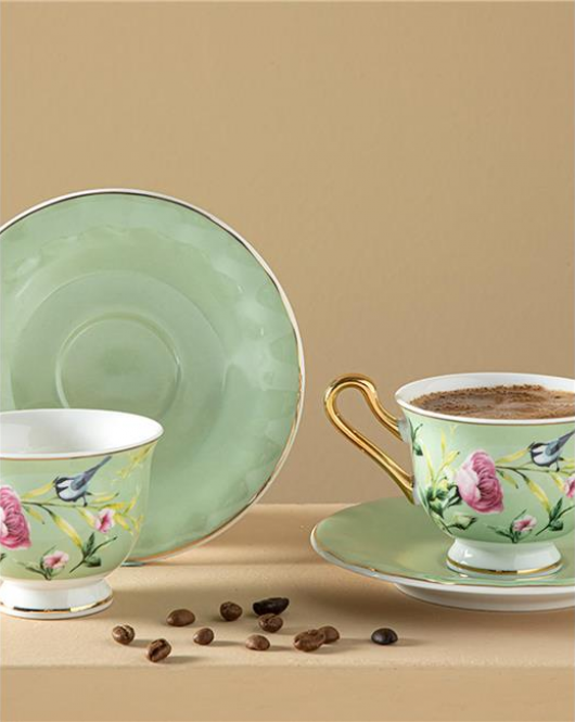 English Home Vanilla New Bone China 4 Parça 2 Kişilik Kahve Fincan Takımı 90 Ml Açık Yeşil