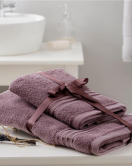 English Home Romantic Stripe Pamuklu Floşlu Banyo Havlusu Takımı Açık Mürdüm