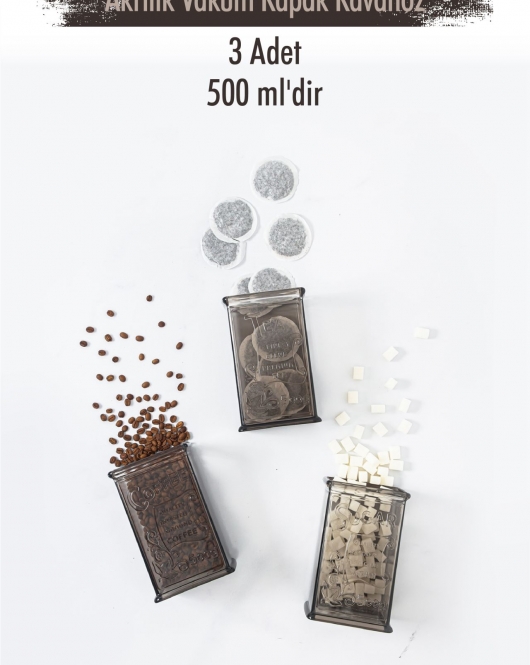 Akrilik Füme Şeker Kahve Çay Kavanozu 500 Ml (Vakum Kapak )