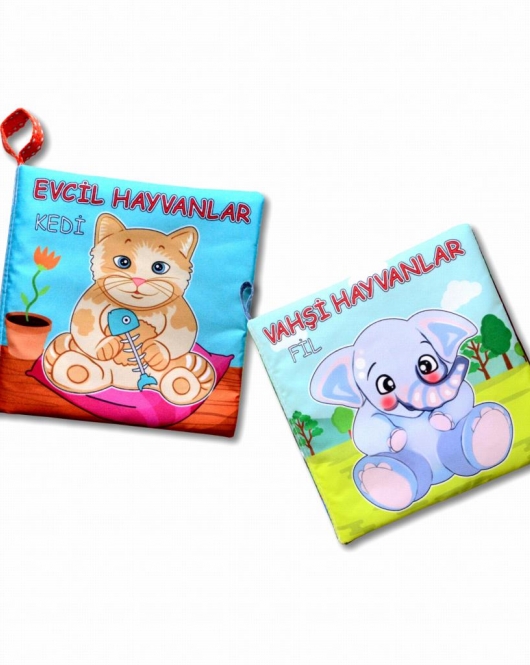 2 Kitap ENA Evcil Hayvanlar ve Vahşi Hayvanlar Kumaş Sessiz Kitap T110 T111 - Bez Kitap , Eğitici Oyuncak , Yumuşak ve Hışırtılı