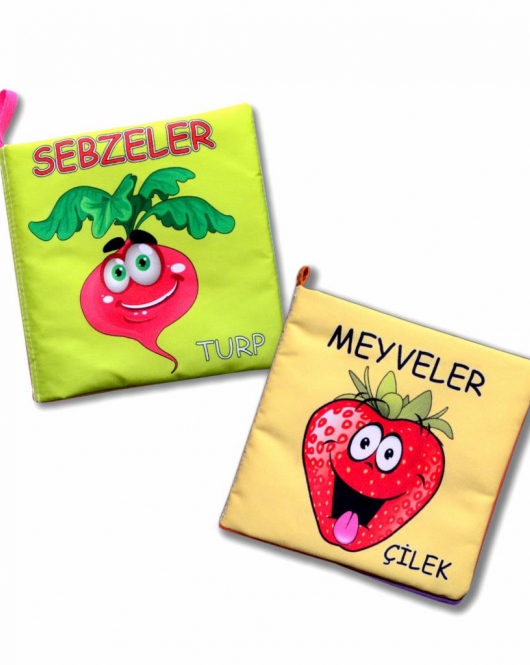 2 Kitap ENA Meyveler ve Sebzeler Kumaş Sessiz Kitap T113 T049 - Bez Kitap , Eğitici Oyuncak , Yumuşak ve Hışırtılı