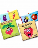 2 Kitap ENA Meyveler ve Sebzeler Kumaş Sessiz Kitap T113 T049 - Bez Kitap , Eğitici Oyuncak , Yumuşak ve Hışırtılı