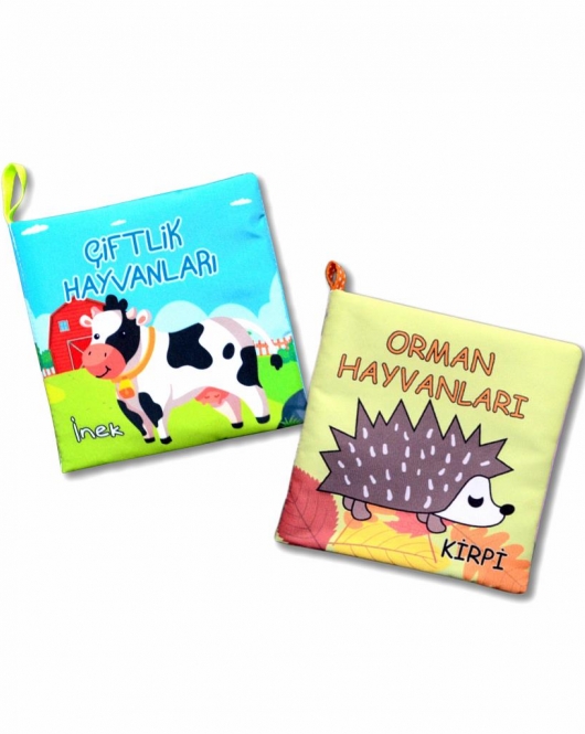 2 Kitap ENA Çiftlik Hayvanları ve Orman Hayvanlar Kumaş Sessiz Kitap T134 T055 - Bez Kitap , Eğitici Oyuncak , Yumuşak ve Hışırtılı