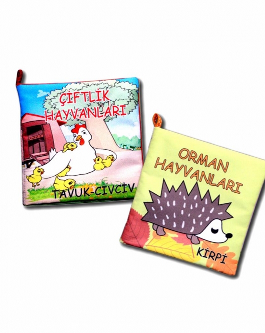 2 Kitap ENA Çiftlik Hayvanlar ve Orman Hayvanları Kumaş Sessiz Kitap T058 T055 - Bez Kitap , Eğitici Oyuncak , Yumuşak ve Hışırtılı