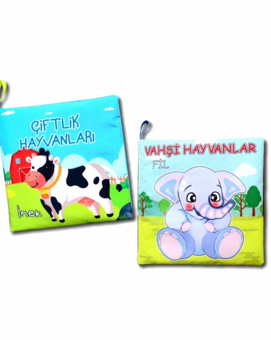 2 Kitap ENA Çiftlik Hayvanlar ve Vahşi Hayvanlar Kumaş Sessiz Kitap T134 T111 - Bez Kitap , Eğitici Oyuncak , Yumuşak ve Hışırtılı