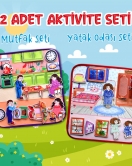 2 Set - 32 Parça ENA Mutfak ve Yatak Odası Keçe Cırtlı Aktivite Sayfası - Çocuk Etkinlik , Eğitici Oyuncak