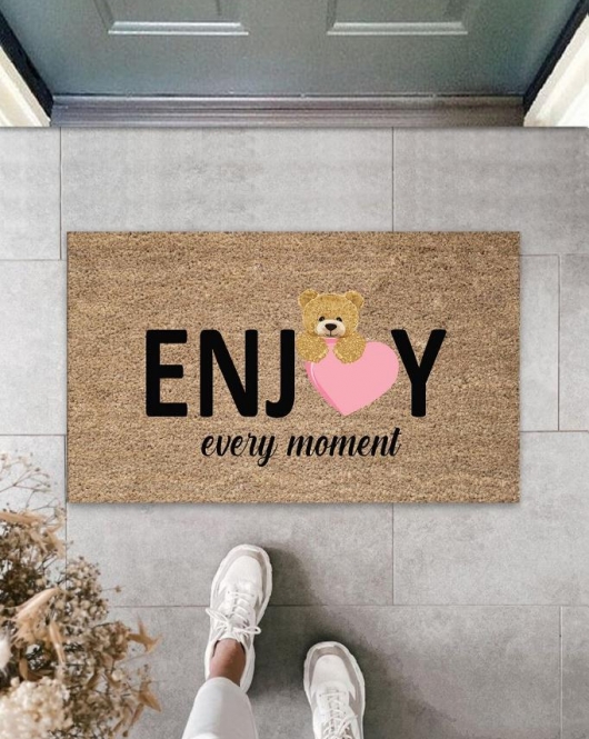 Bej Kapı Önü Paspası Enjoy Ever Moment Ayıcık Desen K-3351