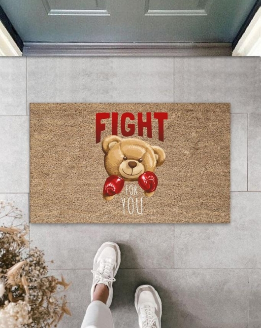 Bej Kapı Önü Paspası Fight For You Ayıcık Desen K-3321