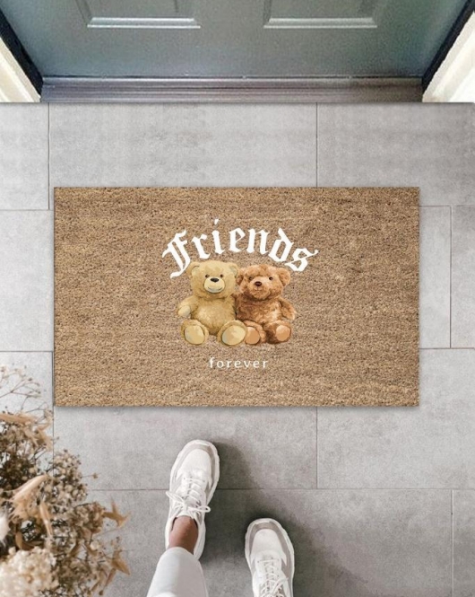 Bej Kapı Önü Paspası Friends Forever Ayıcık Desen K-3356