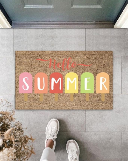 Bej Kapı Önü Paspası Hello Summer Dondurma Desen K-3275