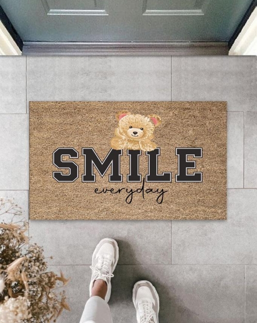 Bej Kapı Önü Paspası Smile Everyday Ayıcık Desen K-3360