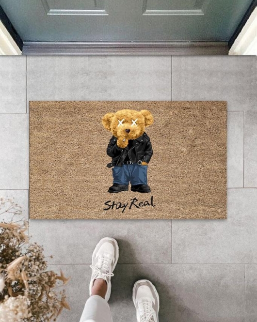 Bej Kapı Önü Paspası Stay Real Ayıcık Desen K-3331