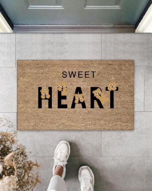 Bej Kapı Önü Paspası Sweet Heart Ayıcık Desen K-3334