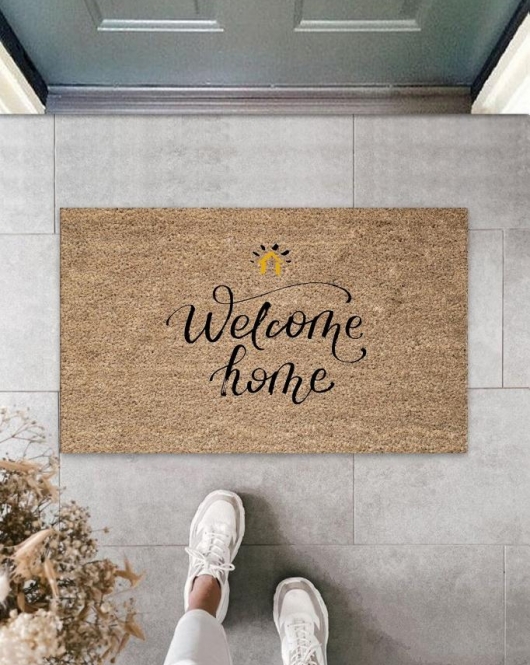 Bej Kapı Önü Paspası Welcome Home Desen K-3294