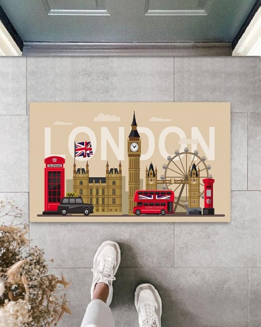 Dijital Baskı Bej London Temalı Paspas K-3020