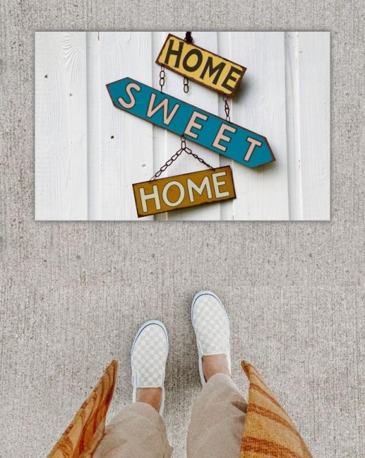 Dijital Baskı Dekoratif Home Sweet Home Beyaz Kapı Önü Paspası K-1229