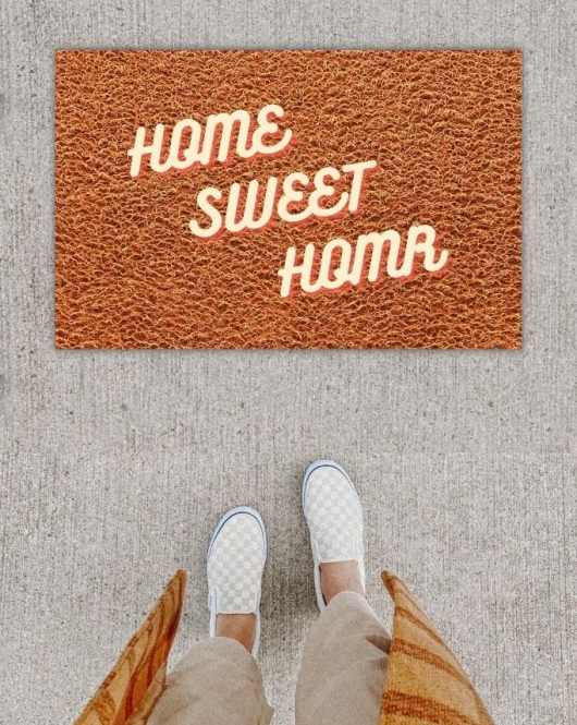 Dijital Baskı Dekoratif Home Sweet Home Kahverengi Kapı Önü Paspası K-1236