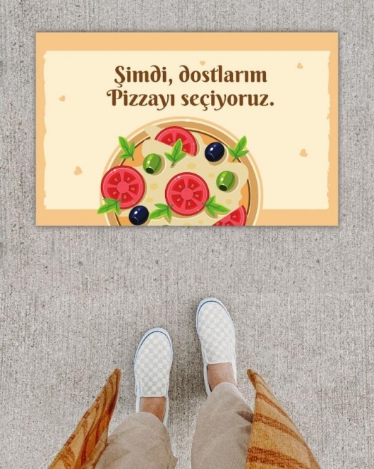 Dijital Baskı Dekoratif Pizza Pudra Kapı Önü Paspası K-1211