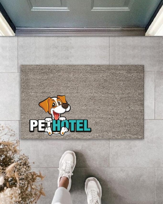 Dijital Baskı Gri Köpekli Pet Hotel Dekoratif Kapı Paspası K-2027