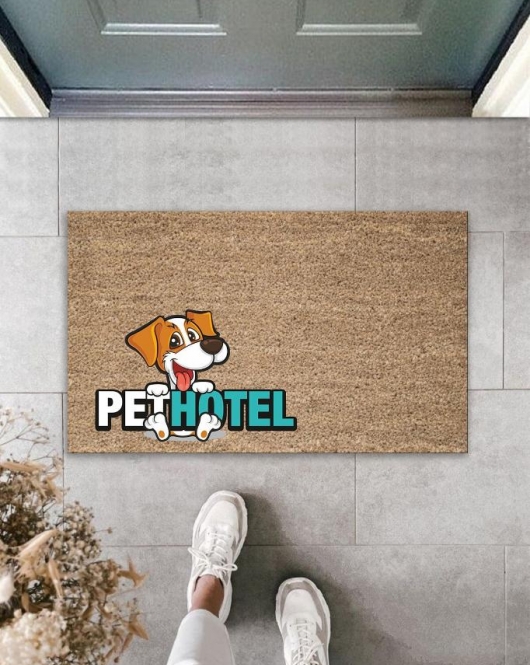 Dijital Baskı Kahverengi Köpekli Pet Hotel Dekoratif Kapı Paspası K-2026