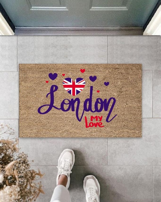 Dijital Baskı Kahverengi London My Love Paspas K-3154