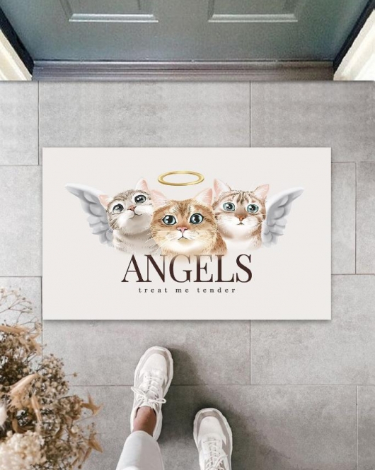 Home Beyaz Kapı Önü Paspası Angels Kediler Desen K-3343